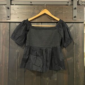 Old Navy Black Peplum Blouse with Smocked Detail